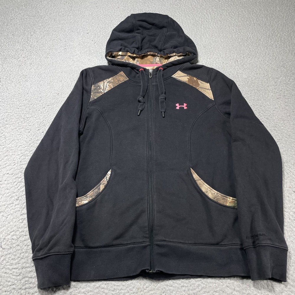 Under Armour Hoodie Womens XL‎ Black Camo Full Zip Storm AllSeasonGear Hunting